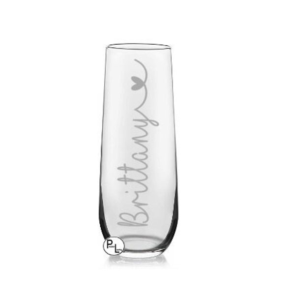 Engraved Champagne Glass, Etched Champagne Glass, Personalized Etched Glass, Personalized Engraved Stemless Champagne Glass Flute