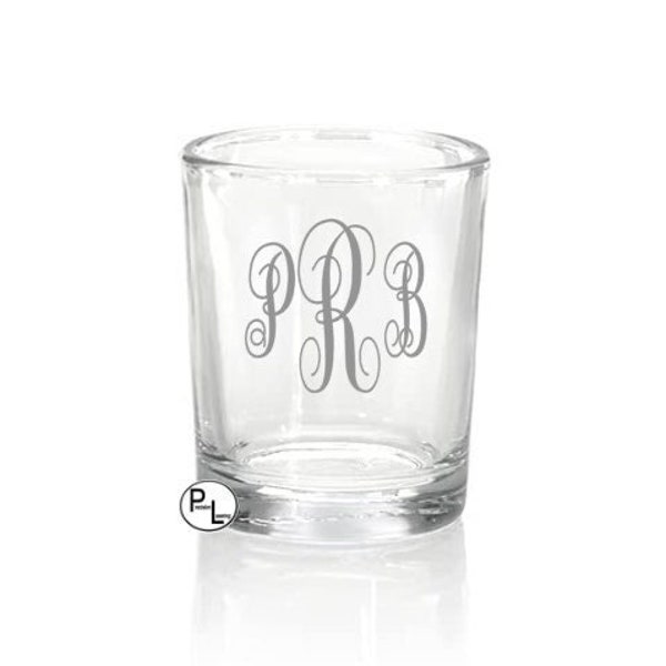 Engraved Glass Votives, Etched Votive Candle Holder, Personalized Glass Votive Favors, Engraved Candle Holders, Fancy Monogram, Custom Names