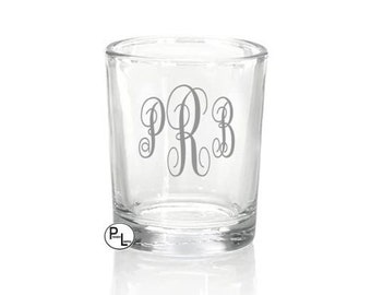 Engraved Glass Votives, Etched Votive Candle Holder, Personalized Glass Votive Favors, Engraved Candle Holders, Fancy Monogram, Custom Names