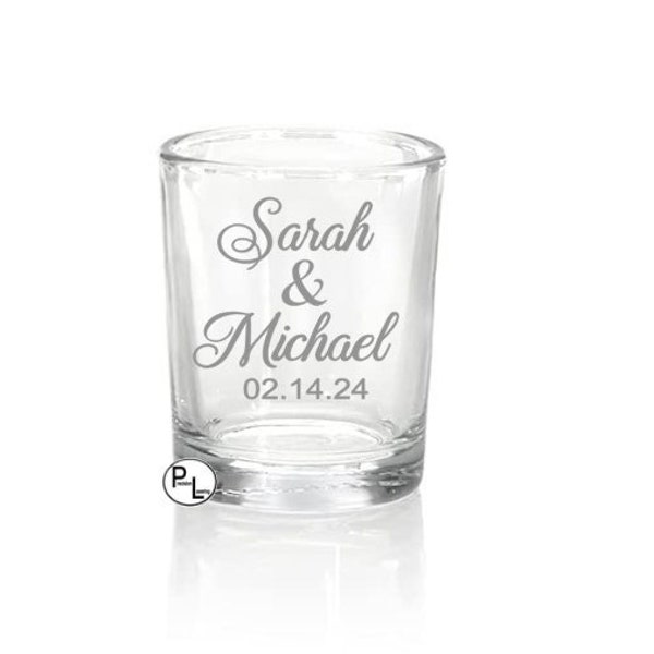 Engraved Glass Votives, Etched Votive Candle Holder, Personalized Glass Votive Favors, Engraved Candle Holders, Fancy Monogram, Custom Names