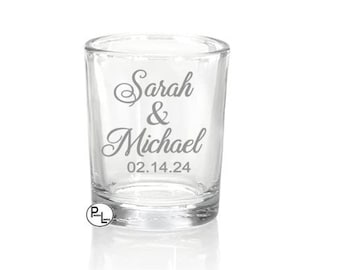 Engraved Glass Votives, Etched Votive Candle Holder, Personalized Glass Votive Favors, Engraved Candle Holders, Fancy Monogram, Custom Names