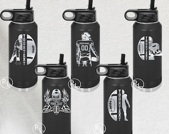 Football Water Bottle, Football Tumbler, Engraved Tumbler, Engraved Football Bottle, 10 Images To Choose From, Many Tumbler Styles & Colors