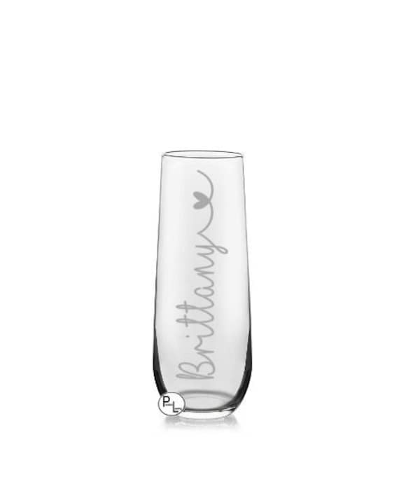 Engraved Champagne Glass, Etched Champagne Glass, Personalized Etched Glass, Personalized Engraved Stemless Champagne Glass Flute