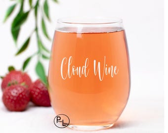 Engraved Wine Glass, Etched Wine Glass, Cloud Wine Etched Stemless Glass, Funny Engraved Stemless Wine Glass, Sarcastic Wine Glass