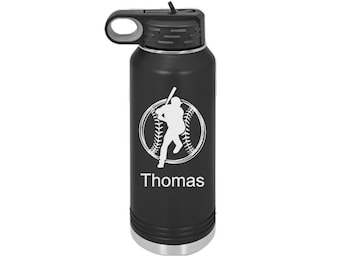 Baseball Water Bottle, Baseball Engraved Water Bottle, Etched Water Bottle, Baseball Water Bottle, Lot's Of Colors, 4 Sizes