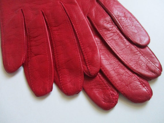 Vintage Italian Red Leather Women's Gloves, Over … - image 1