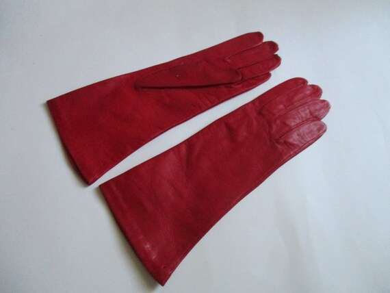 Vintage Italian Red Leather Women's Gloves, Over … - image 4