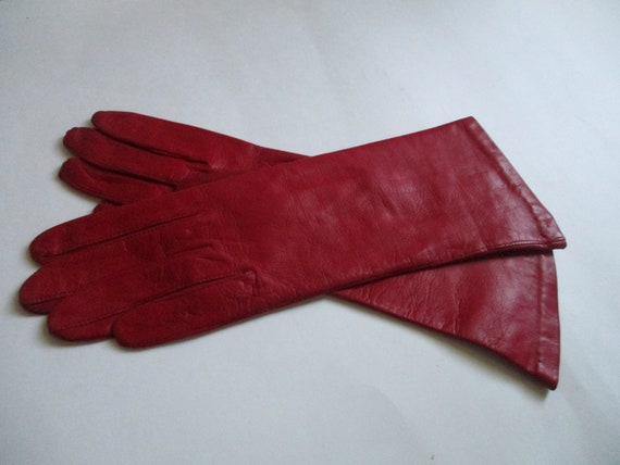 Vintage Italian Red Leather Women's Gloves, Over … - image 2