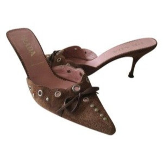PRADA Cognac Sabbia Suede Scamosciato Kitten Heel