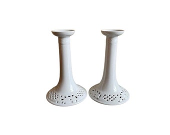 Oscar de la Renta White Reticulated Candlestick Holders