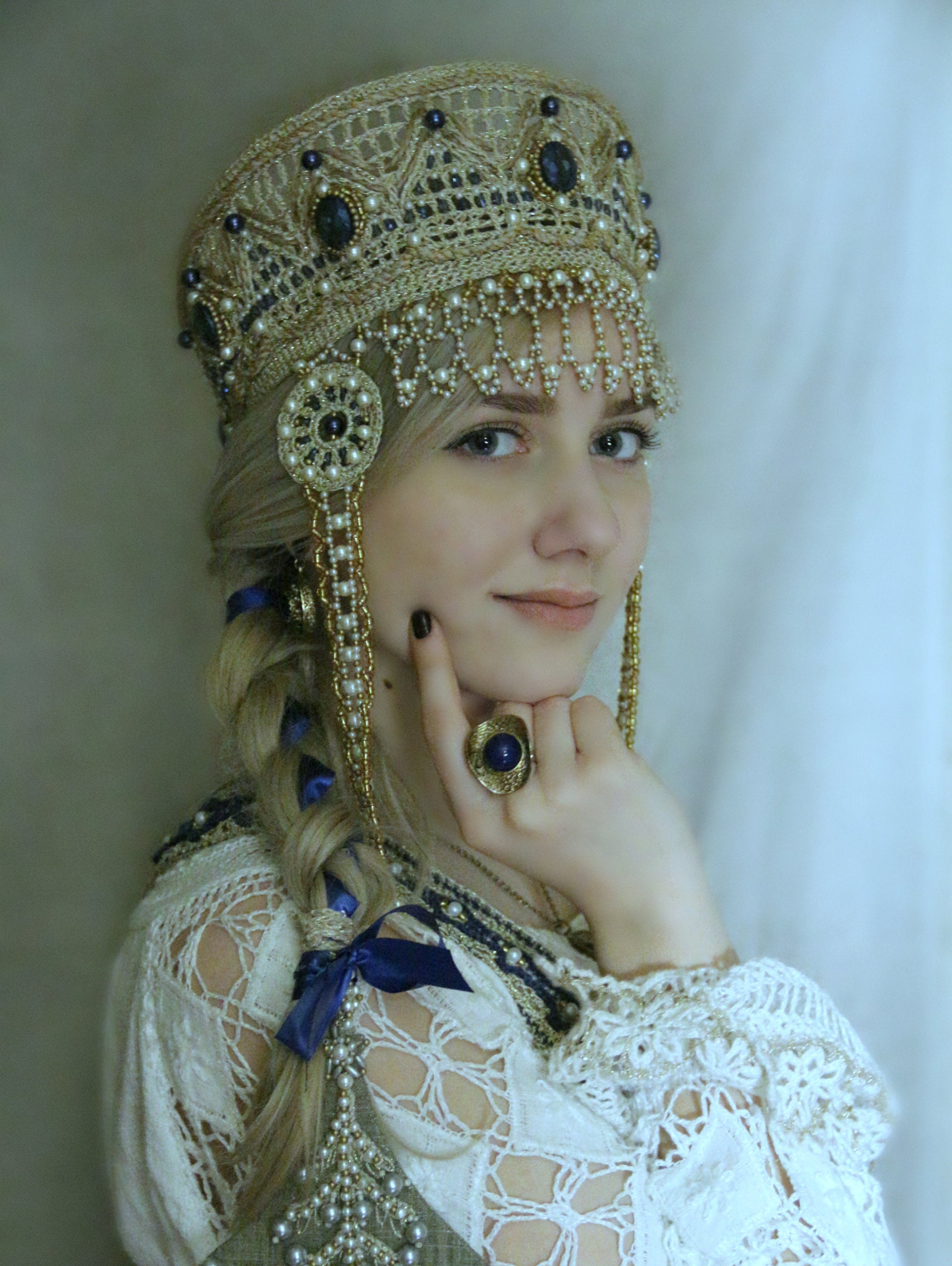 Wedding Kokoshnik Crown Diadem Tiara Hand embroidered crown Etsy