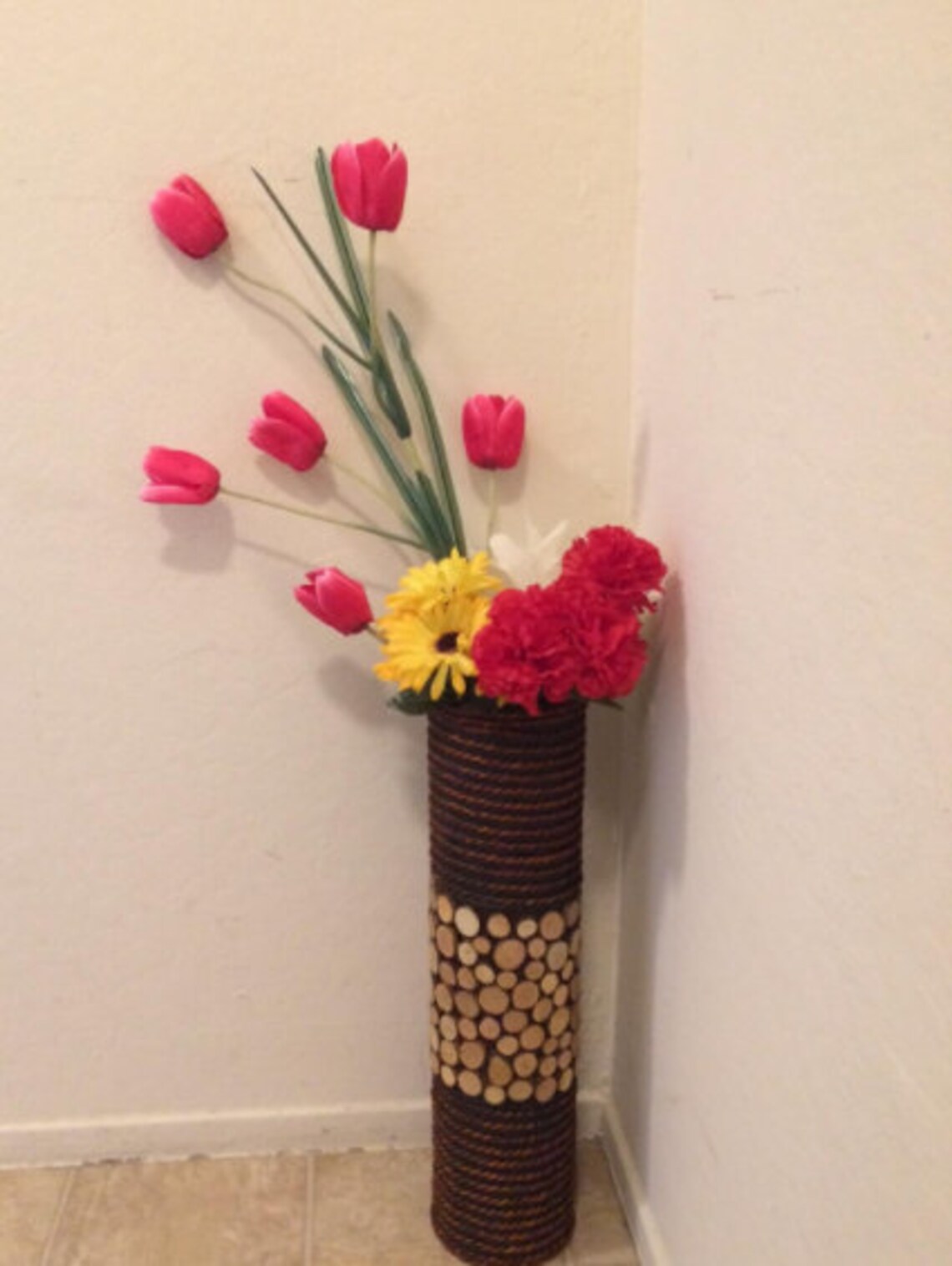 Tall Wood Floor Vase 20 High.Bamboo Cylinder Vase Etsy