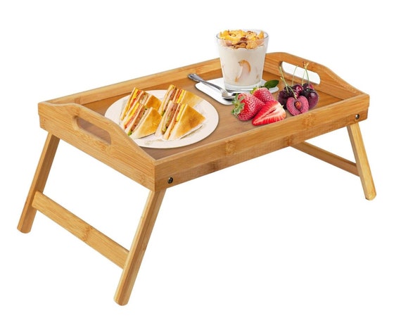 Bamboo Breakfast Bed Tray Table With Folding Legs Serving Food - Etsy
