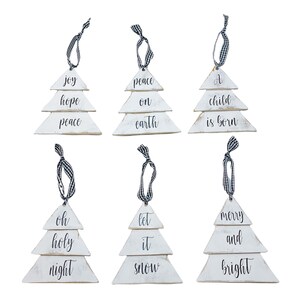 Distressed Christmas Tree Ornaments Set of 6, Christmas Ornaments, Tree Ornaments, Christmas Tree Decor, Wood Christmas Tree Ornaments
