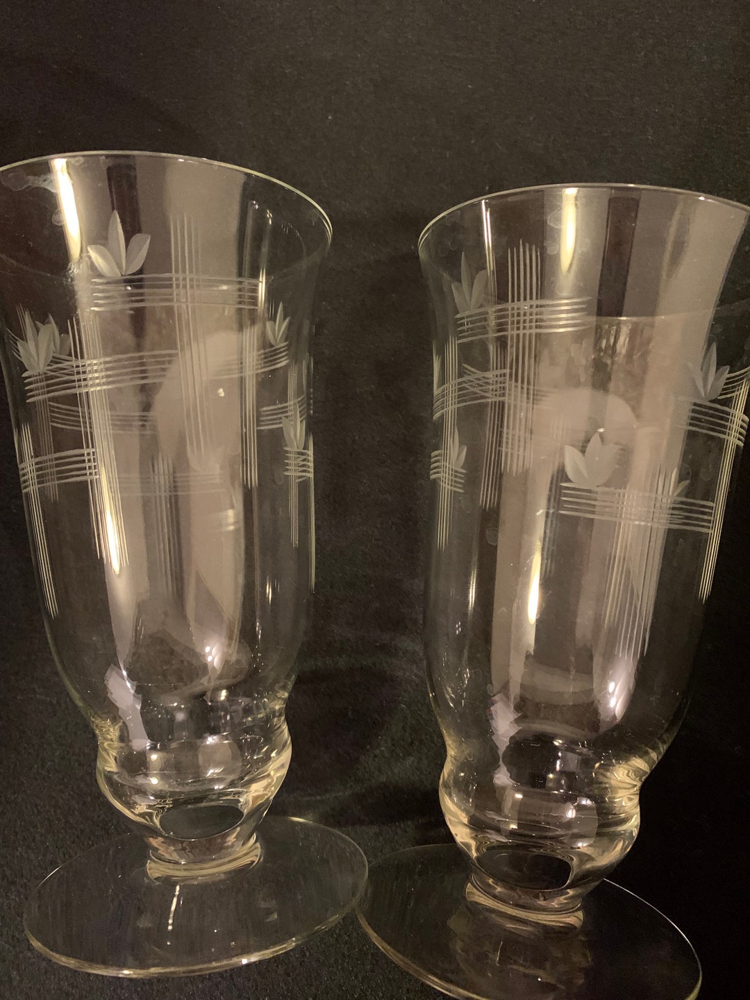 Vintage Dessert Dishes, Vintage Crystal Dessert Dishes, Etched Crystal