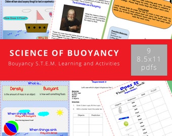 Ciencia de la flotabilidad, 2 experimentos divertidos con flotabilidad, 1 proyecto e instrucciones STEM, ley de Arquímedes, diagrama de anclaje, PDF - Descarga instantánea