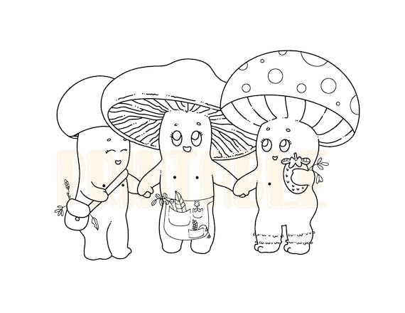 printable mushroom coloring page poly throuple cute etsy