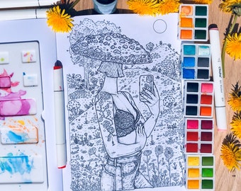 Amanita Selfie Coloring Page Download PNG and PDF