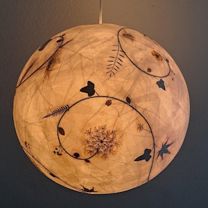 round paper lampshade & pressed plants, ginkgo leaves, pendant lamp, ceiling lamp, hanging lamp, ball lamp, natural materials