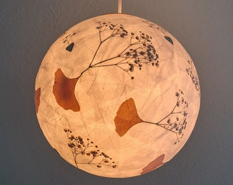 round paper lampshade & pressed plants, ginkgo leaves, ceiling lamp, hanging lamp