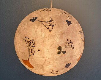 round paper lampshade & pressed plants, ginkgo leaves, ceiling lamp, hanging lamp