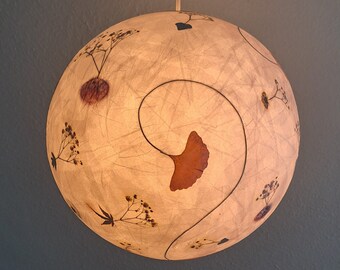 round paper lampshade & pressed plants, ginkgo leaves, ceiling lamp, hanging lamp