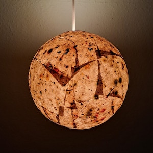 round lampshade handmade paper, flowers leaves seeds, ceiling lamp, floor lamp, natural materials