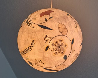 round paper lampshade & pressed plants, ginkgo leaves, ceiling lamp, hanging lamp