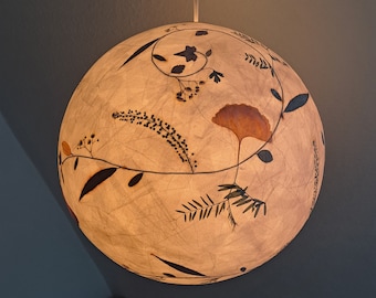 round paper lampshade & pressed plants, ginkgo leaves, ceiling lamp, hanging lamp, love of nature