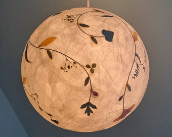 round paper lampshade & pressed plants, ginkgo leaves, ceiling lamp, hanging lamp