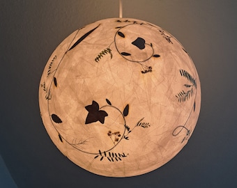 round paper lampshade & pressed plants, ivy leaves, ceiling lamp, hanging lamp, love of nature
