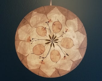 Round paper lampshade & pressed plants, flowers and leaves, mandala, ceiling lamp, hanging lamp natural materials