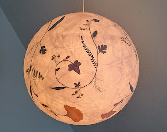 round paper lampshade & pressed plants, ginkgo leaves, ceiling lamp, hanging lamp