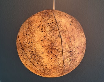 Round paper lampshade & plants, pressed wig bush, natural materials, ceiling lamp, floor lamp