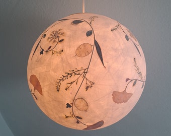 round paper lampshade & pressed plants, ginkgo leaves, ceiling lamp, hanging lamp, love of nature