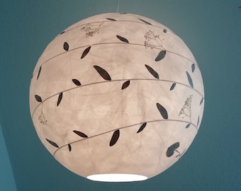 Handmade pendant lamp made of tissue paper with pressed plants, round, globe lamp, lampshade, pendant light, natural materials