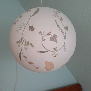 round paper lampshade & pressed plants, ginkgo leaves, ceiling lamp, hanging lamp image 8