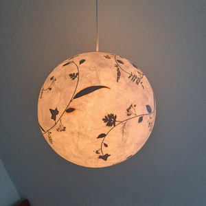 round paper lampshade & pressed plants, ginkgo leaves, ceiling lamp, hanging lamp image 2