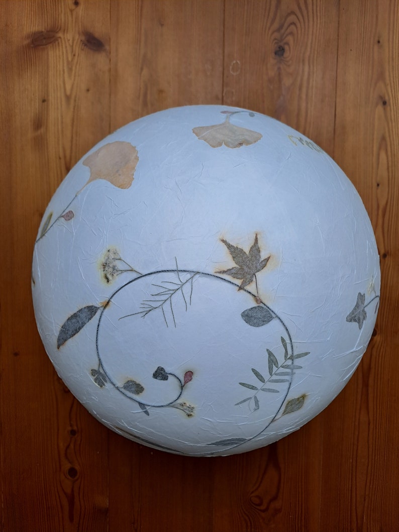 round paper lampshade & pressed plants, ginkgo leaves, ceiling lamp, hanging lamp image 9