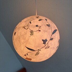 round paper lampshade & pressed plants, ginkgo leaves, ceiling lamp, hanging lamp image 6