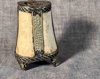 Antique Anglo Indian Inkwell, Victorian Campaign Desk Accessory