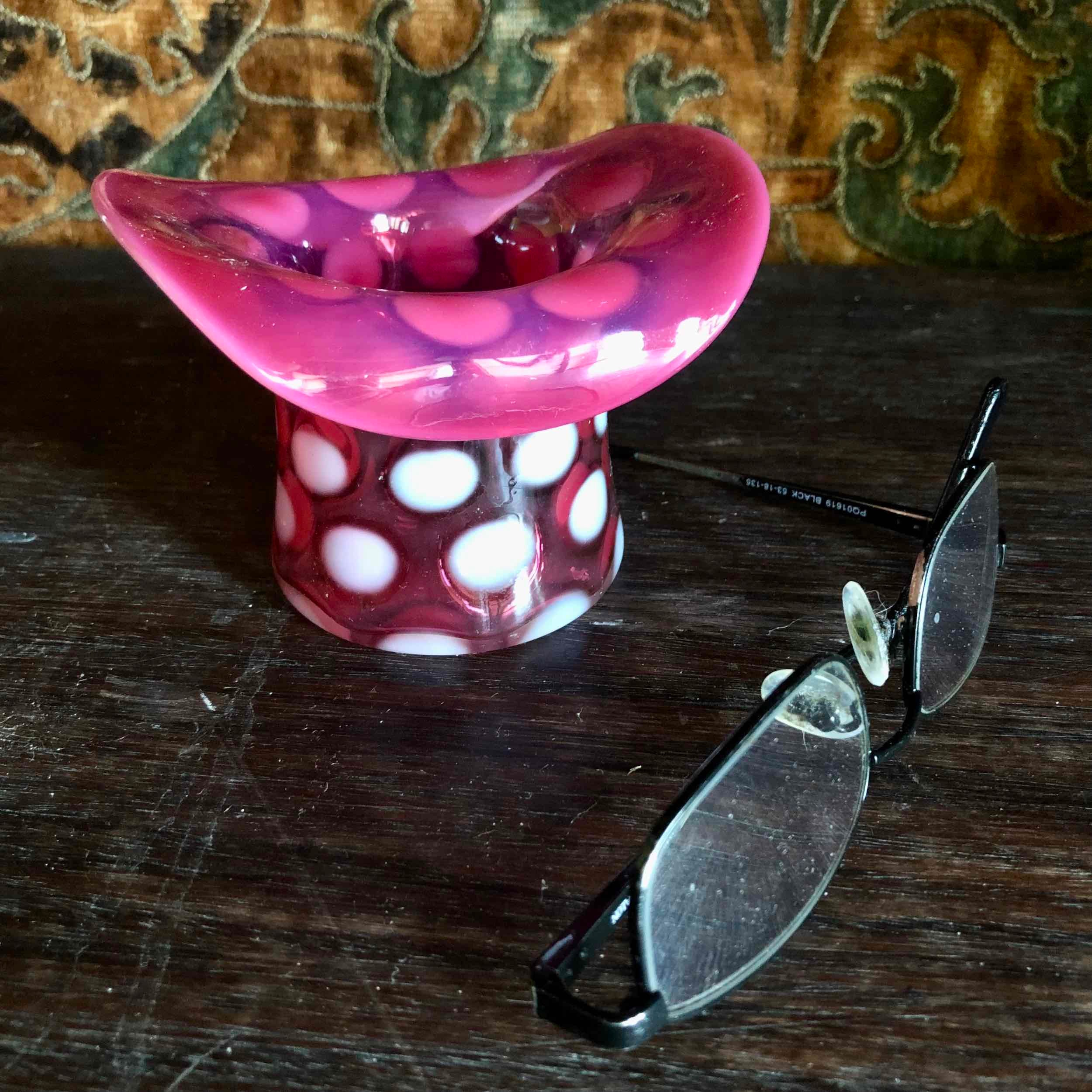 Vintage Molded Cranberry Hat Mid Century Modern Fenton Mold-blown Cranberry Glass Top Hat  main image 4