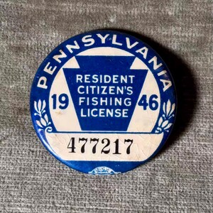 Épingle Bouton Vintage 1924 - Permis De Pêche Résident De Pennsylvanie (USA) - Très Bon état