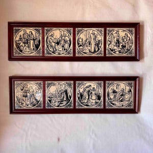 Pair of Framed Antique Victorian Shakespeare Minton-Hollis Style Tiles