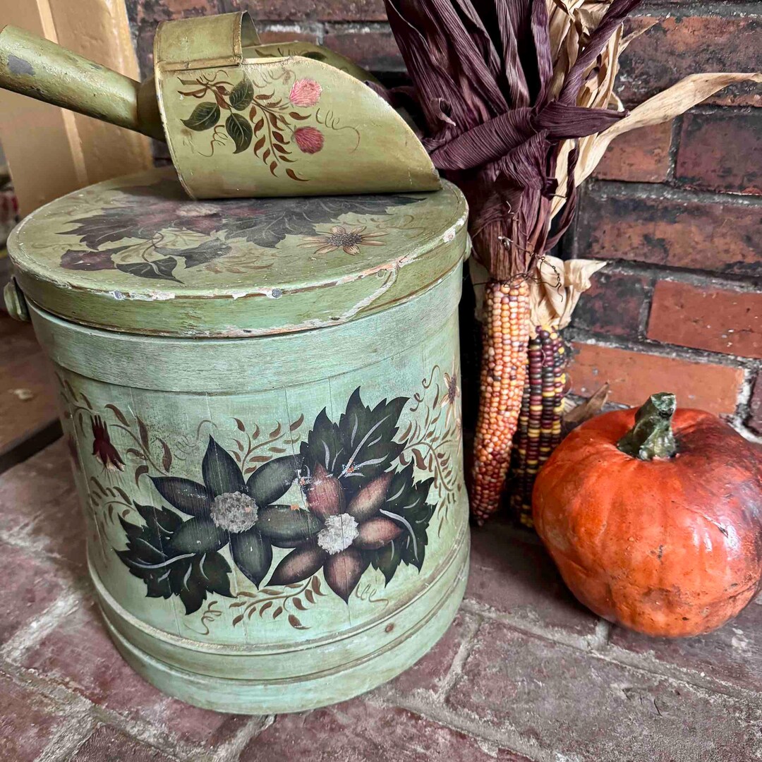 アンティーク雑貨 Antique Firkin ,USA ,Late 19th century 19th Century Wooden Firkin With Early 20th Century Hand Painted