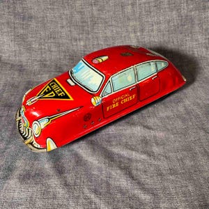 Vintage 1950s Marx Tin Litho Fire Chief Car, Rusty & Dented, Display or Restoration