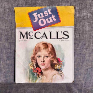 1927 McCall's Magazine Display Placard-Vintage Store Werbeschild, ""Just Out"" Zeitungskiosk Karte."