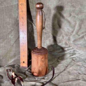 Antique Turned Wood Pestle, 19th C. Primitive Kitchen Tool, Rustic Farmhouse Decor, Apothecary Mortar Tool, Sculptural Accent
