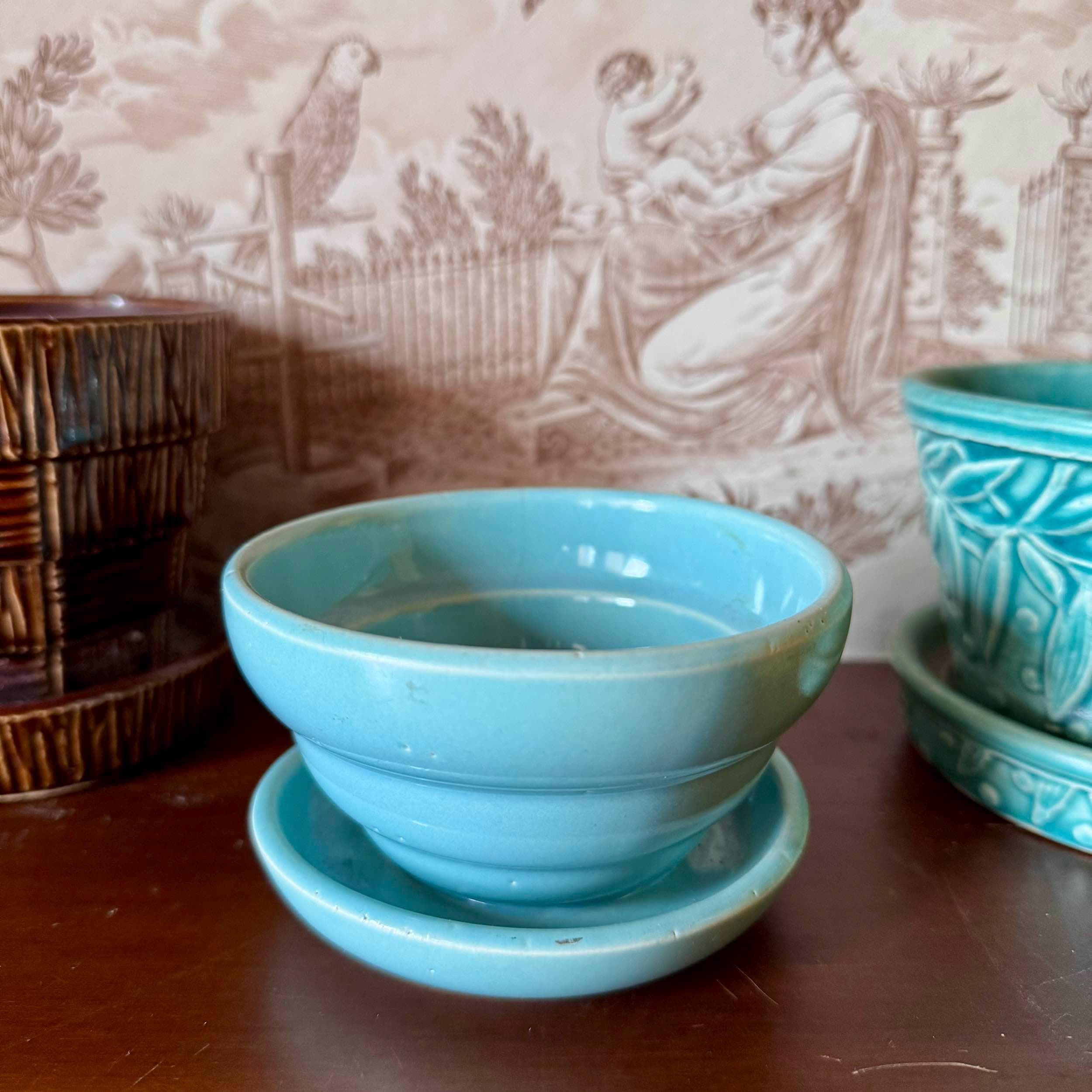 Vintage McCoy Aqua Pot with Saucer