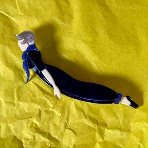 Vintage Lea Stein Paris Brooch, Figural Woman, French Celluloid Jewelry, Flying Art Deco Style Pin